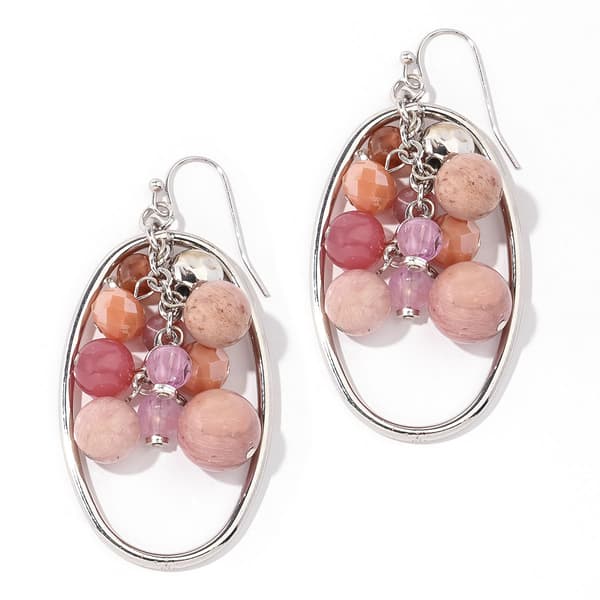 Ashley Cooper(tm) Rhodium-Tone Pink Cluster Oval Earrings - image 