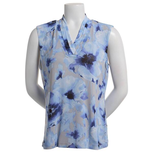 Womens Calvin Klein Sleeveless Pleated Floral Mesh Blouse - image 
