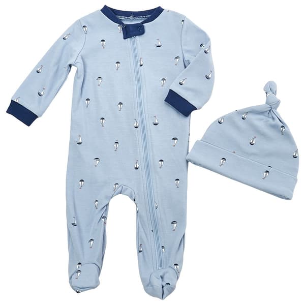 Baby Boy (NB-9M) Kyle & Deena Sailboat Zipper Pajamas & Hat - image 