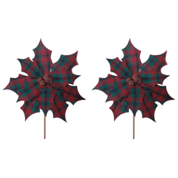 Melrose Rustic Plaid Poinsettia Stem - Set of 2