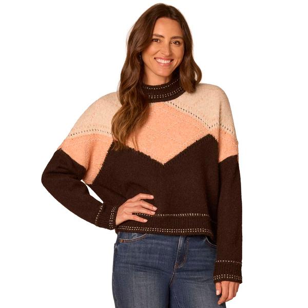 Womens Democracy Long Sleeve Turtleneck Placement Color Block Ar - image 
