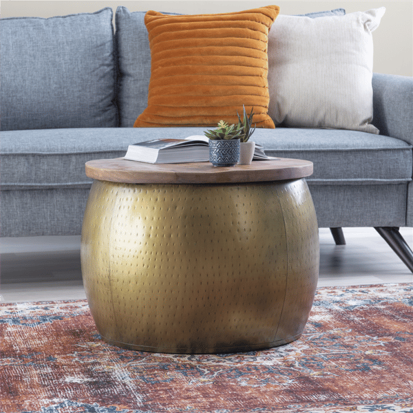 Linon Home Decor Royce Gold Drum With Storage