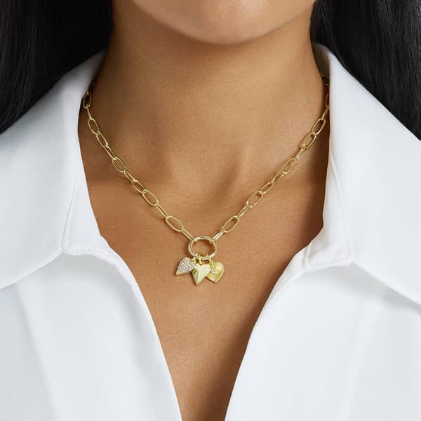 Athra 14kt. Gold over Brass Chain Heart Charms Pendant Necklace