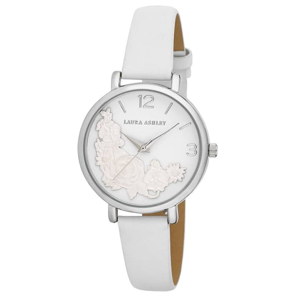 Womens Laura Ashley(R) Silver-Tone Floral Bounty Watch - LA31099SS - image 