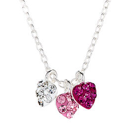 Kids Sterling Silver Crystal Triple Heart Necklace