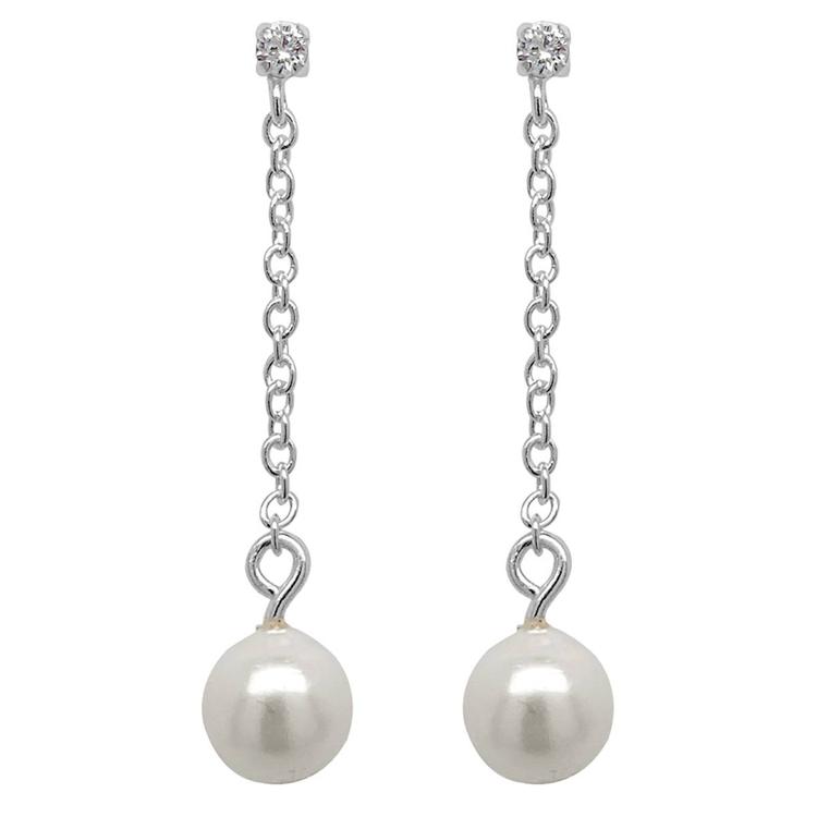 Marsala Sterling Silver Pearl Drop Chain Earrings