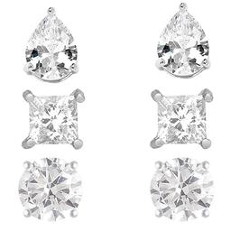 Sterling Silver Diamond Simulant Stud Earring Set