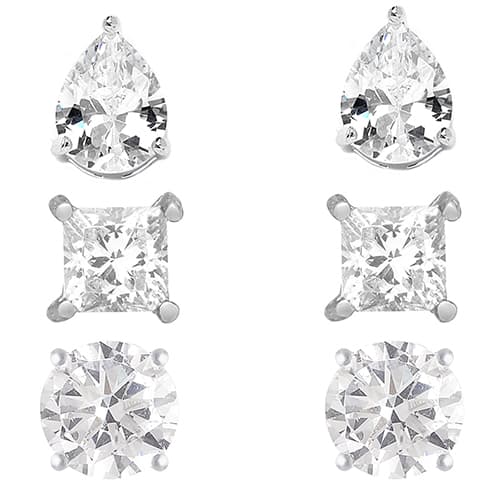 Sterling Silver Diamond Simulant Stud Earring Set - image 