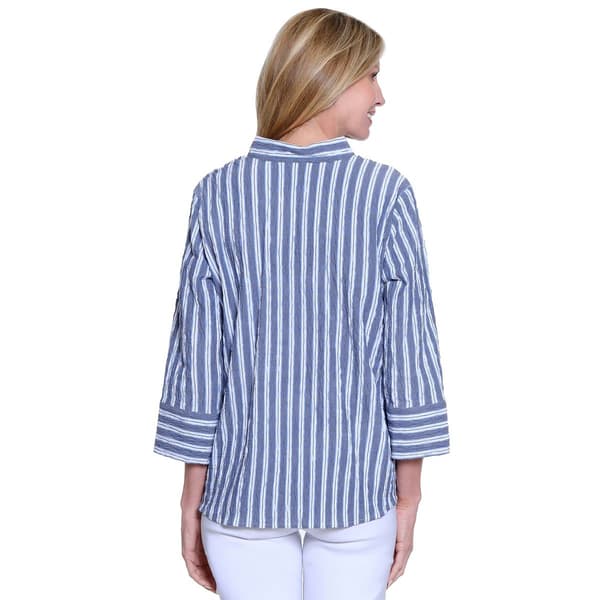 Womens Ali Miles 3/4 Sleeve Split Neck Stripe Blouse