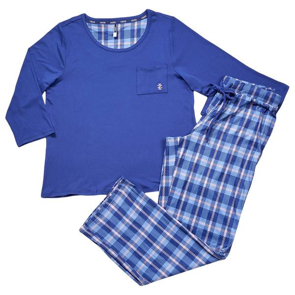 Petite IZOD(R) 3/4 Sleeve Solid Tee & Plaid Pants Pajama Set - image 