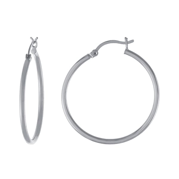 Silver-Plated 35mm Tube Click Top Hoop Earrings