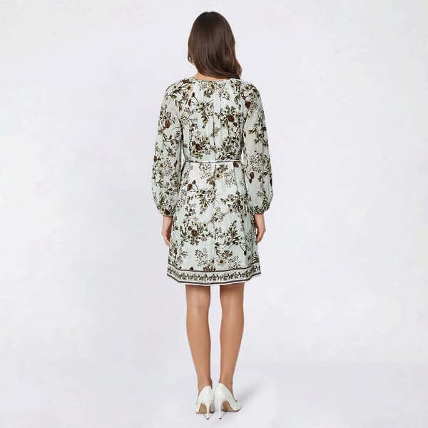 Womens Vivid Aura Long Balloon Sleeve Floral Shirtdress