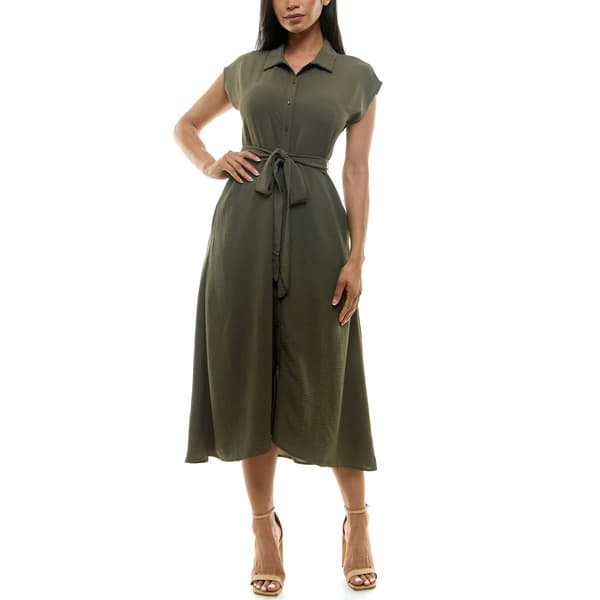 Womens Nina Leonard Short Sleeve Texture Wave Midi Shirtdress