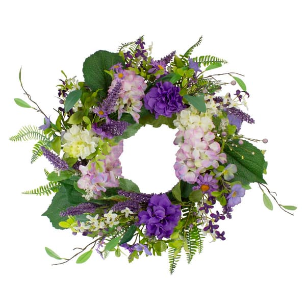 Northlight Seasonal Artificial Hydrangea &amp; Foliage Spring Wreath - image 