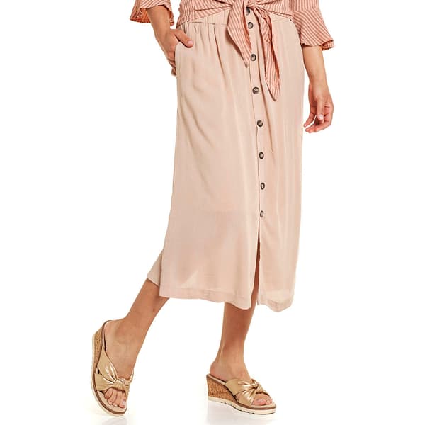 Womens NY Collection Pull-On Solid Button Front Gauze Skirt - image 