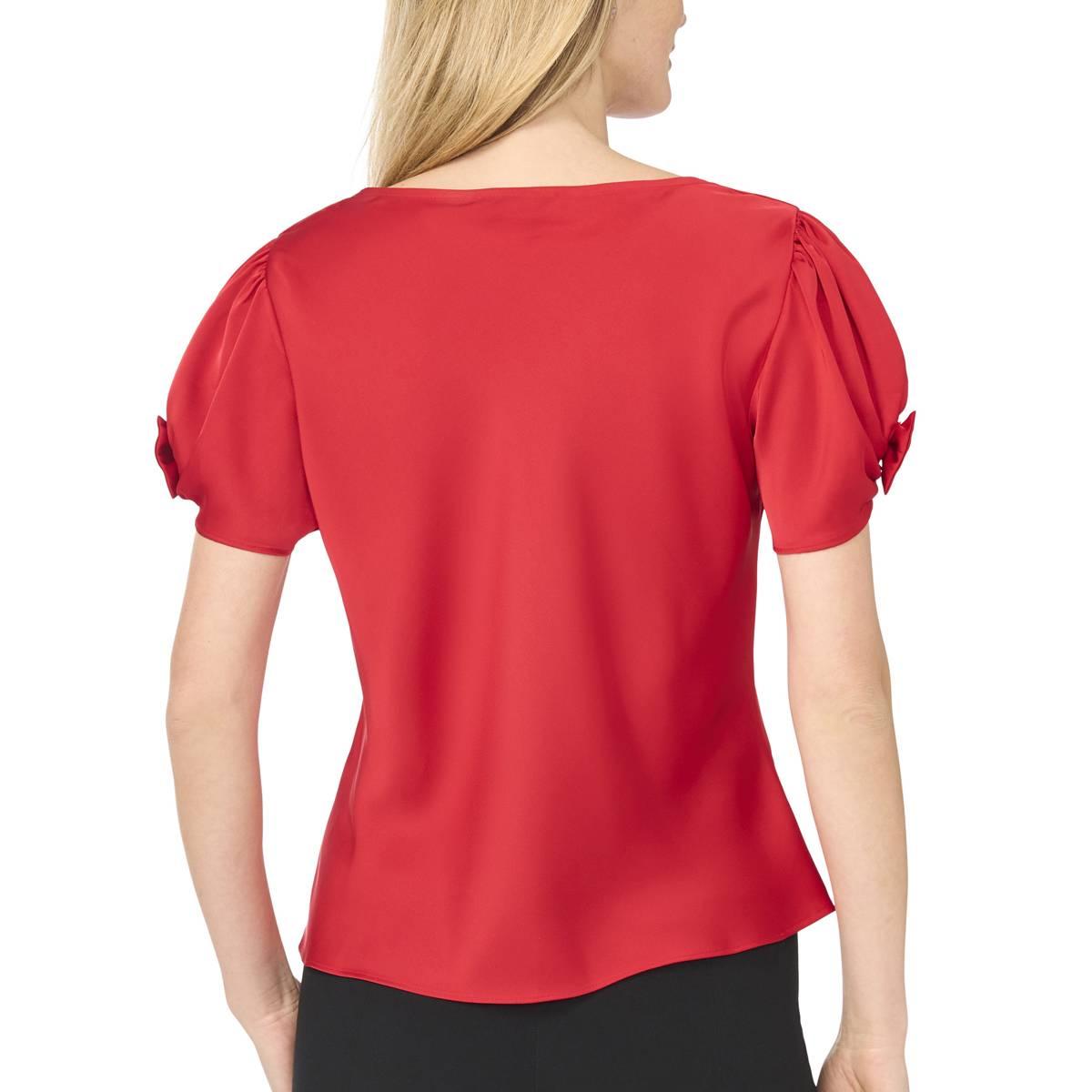 Womens Cece Short Bubble Sleeve Cowl Neck Satin Blouse