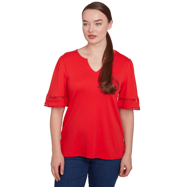 Petite Ruby Rd. Americana Chic Solid Diamond Trim Tee - image 