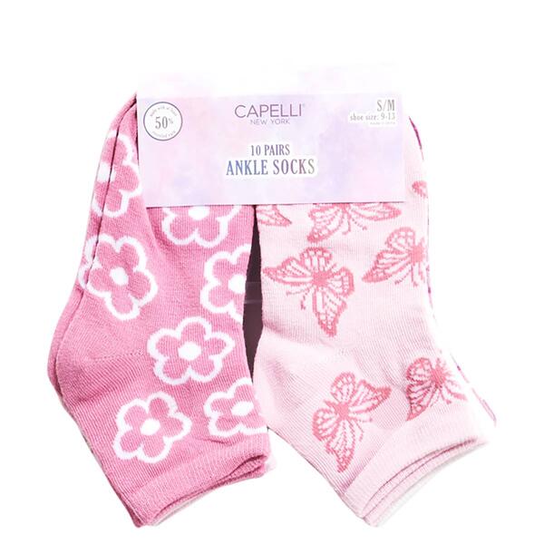 Girls Capelli New York 10pk. Butterfly Flowers Ankle Socks - image 