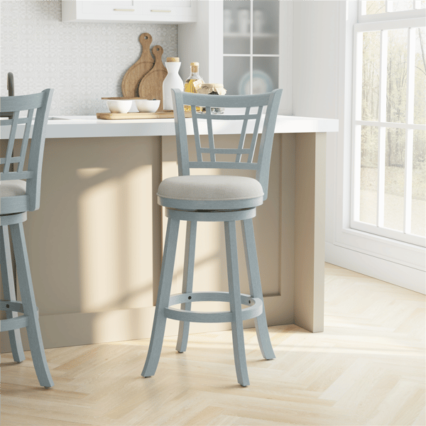 HH2 Home Fairfox Blue Wood Bar Height Swivel Stool