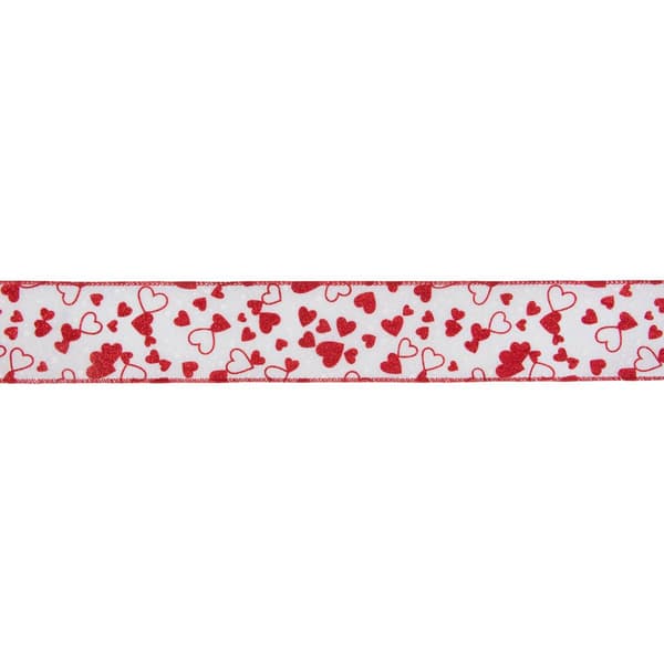 Northlight Seasonal 30ft. Red & White Glitter Hearts Craft Ribbon