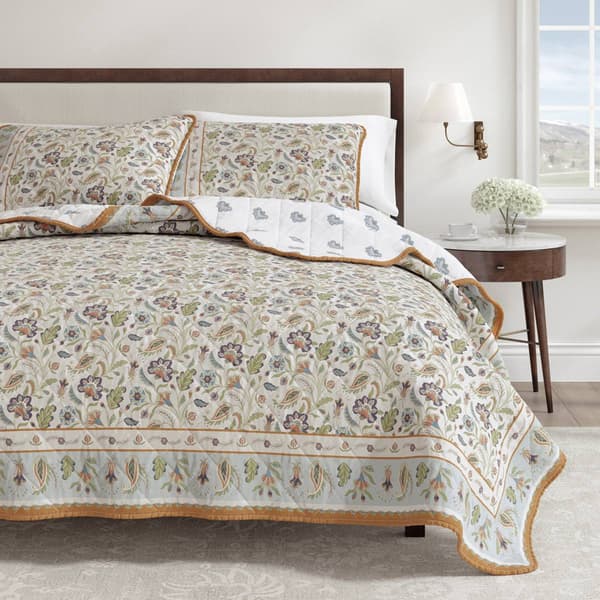 FreshFolds Indira 3pc. Reversible Floral Bordered Quilt Set