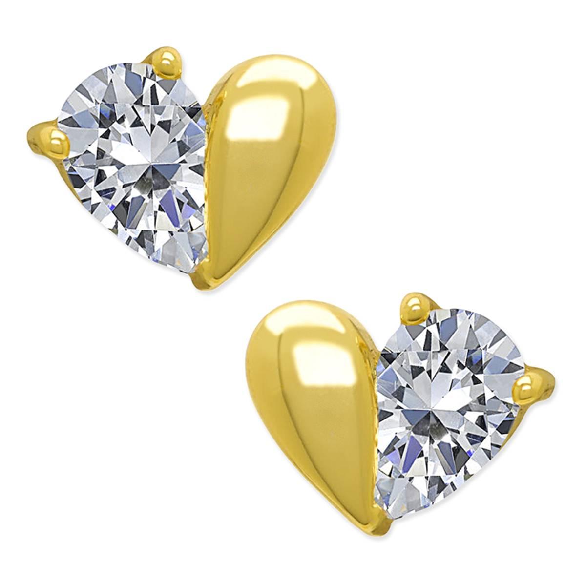 Gianni Argento Lab White Sapphire Half Heart Stud Earrings