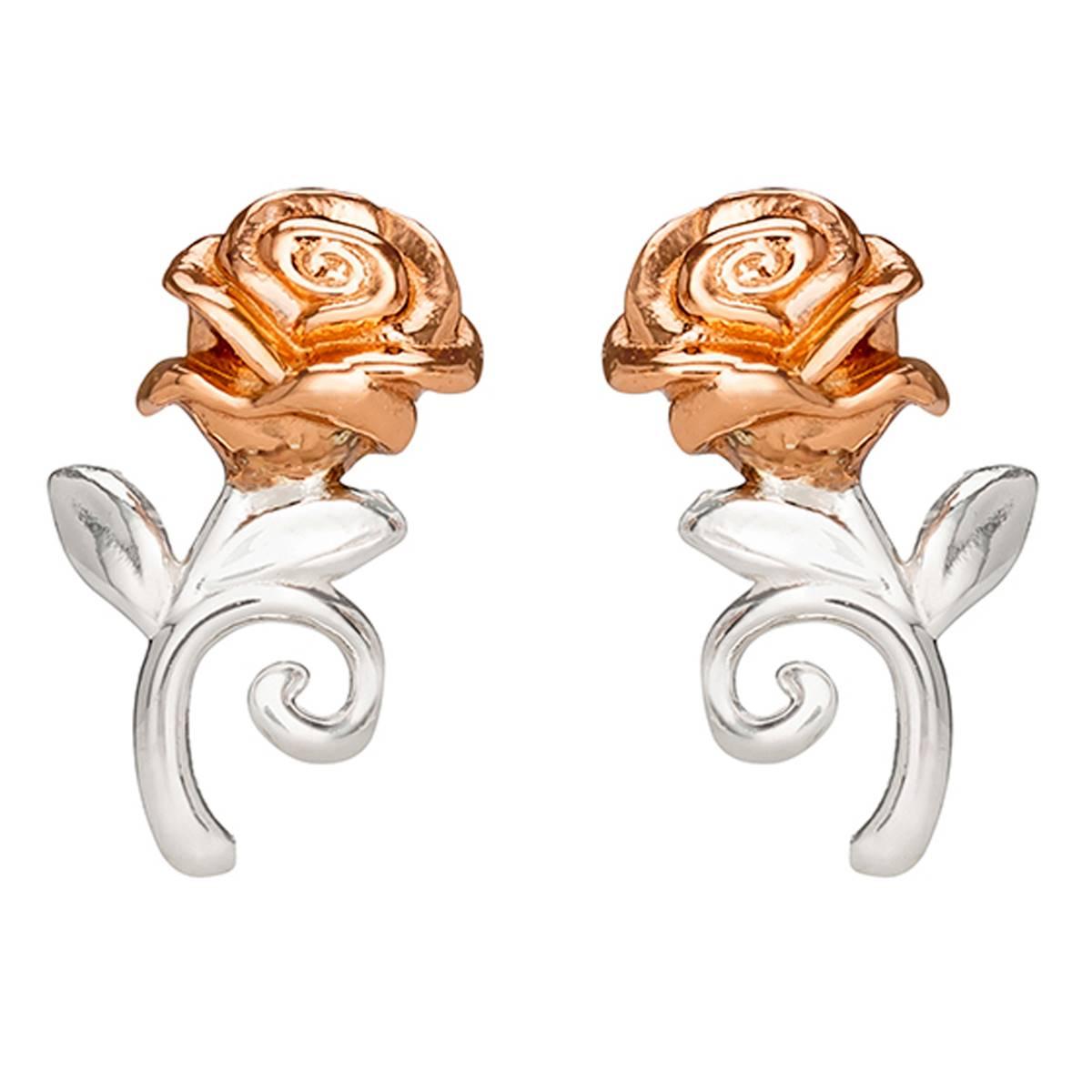 Kids Disney Belle Sterling Silver Two-Tone Rose Stud Earrings