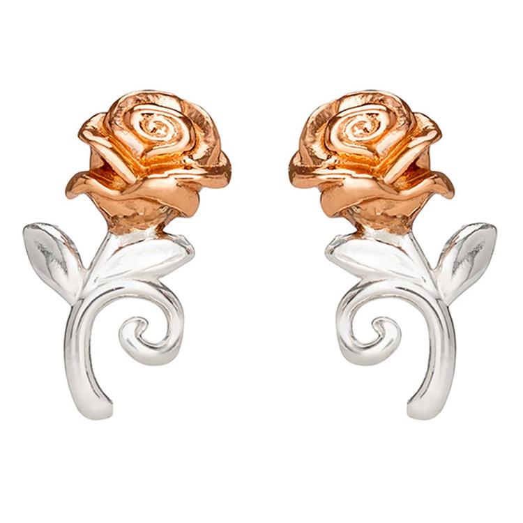 Kids Disney Belle Sterling Silver Two-Tone Rose Stud Earrings