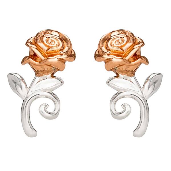 Kids Disney Belle Sterling Silver Two-Tone Rose Stud Earrings - image 