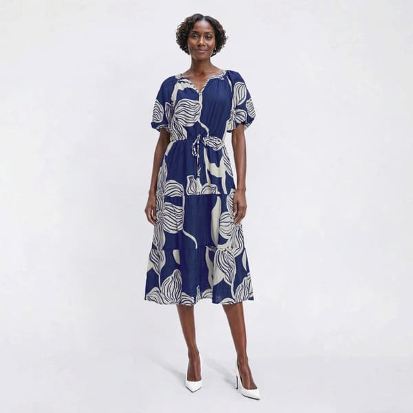 Womens Mlle Gabrielle Short Puff Sleeve Floral Tier Midi Dress