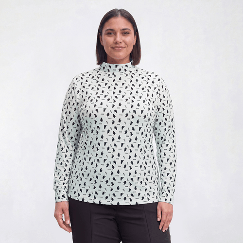 Plus Size Hasting & Smith Long Sleeve Mock Neck Cat Tee - image 