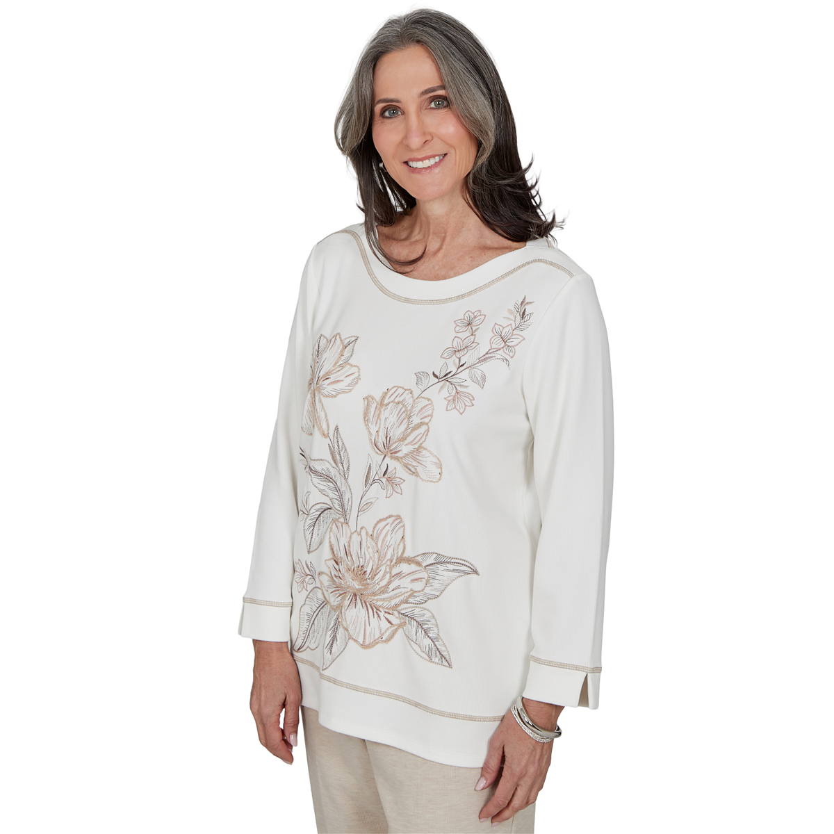 Womens Alfred Dunner Luxe Be A Lady Floral Embroidery Blouse