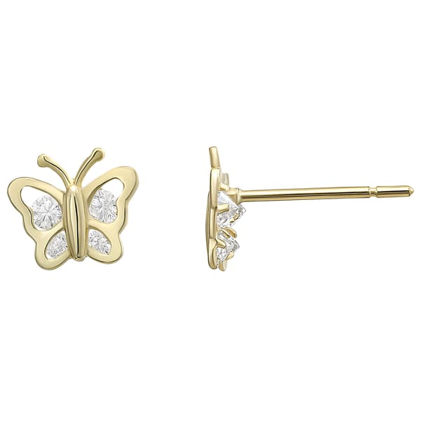 10kt. Gold Butterfly with Cubic Zirconia Stud Earrings - image 