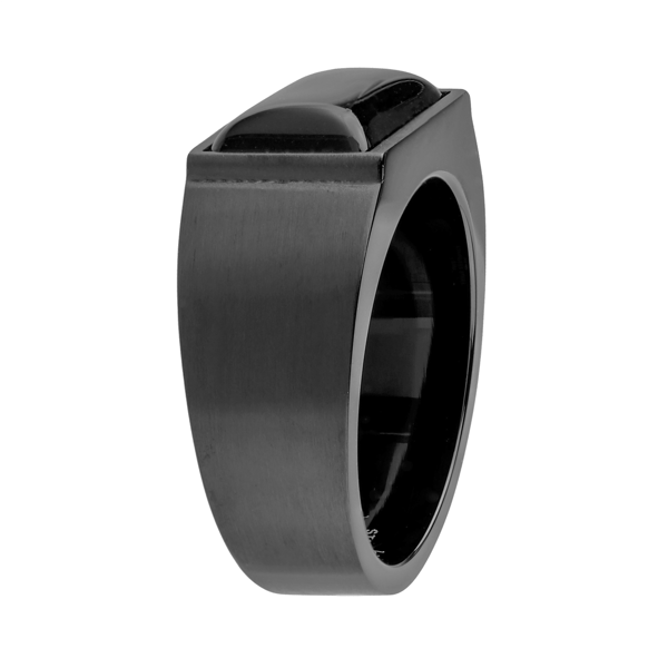 Mens Lynx Black Ion Plated Stainless Steel Ring with Black Agate