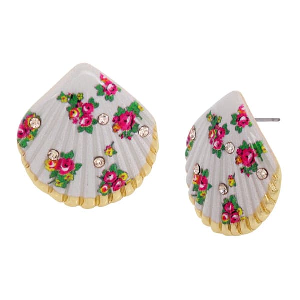 Betsey Johnson Floral Shell Button Earrings - image 