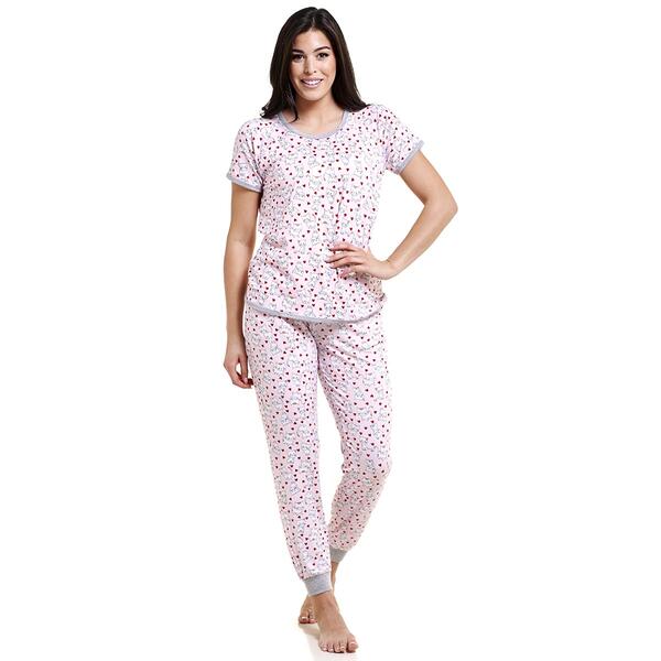 Juniors Pillow Talk 2pc. Short Sleeve Cat & Heart Pajama Set - image 