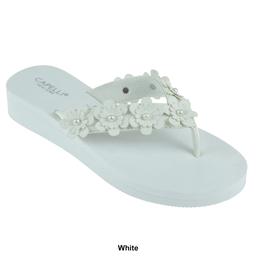 Womens Capelli New York Flower & Pearl Trim Flip Flops