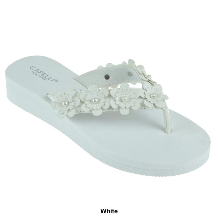 Womens Capelli New York Flower & Pearl Trim Flip Flops
