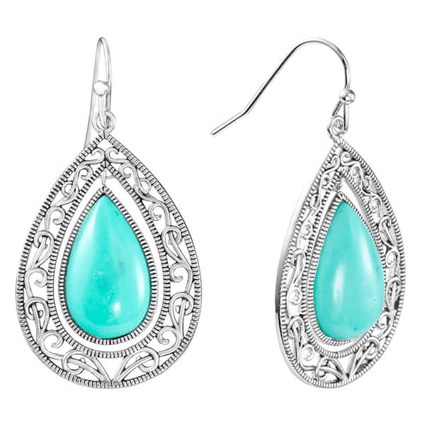 Athra Fine Silver Plated Howlite Oval Drop Earrings - image 