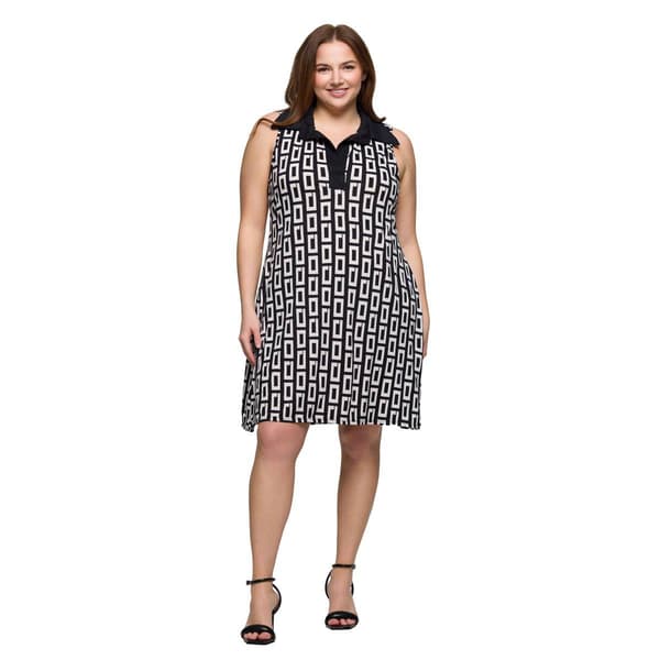 Plus Size 24/7 Comfort Apparel Black & White Collared Mini Dress