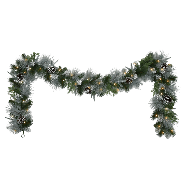 Puleo International 9ft. Pre-Lit Flocked Garland