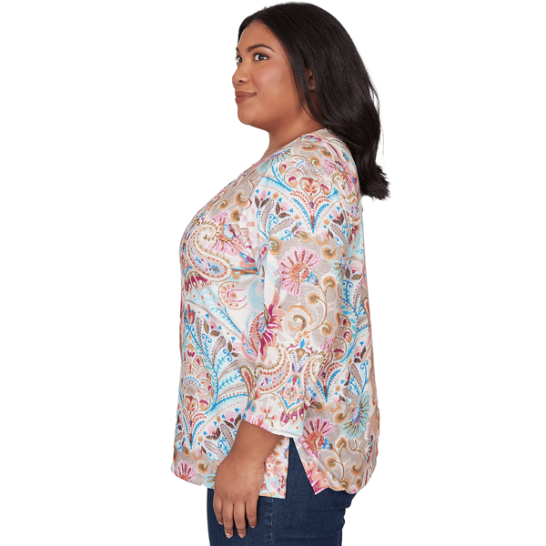 Plus Size Alfred Dunner Classics 3/4 Sleeve Paisley Floral Blouse