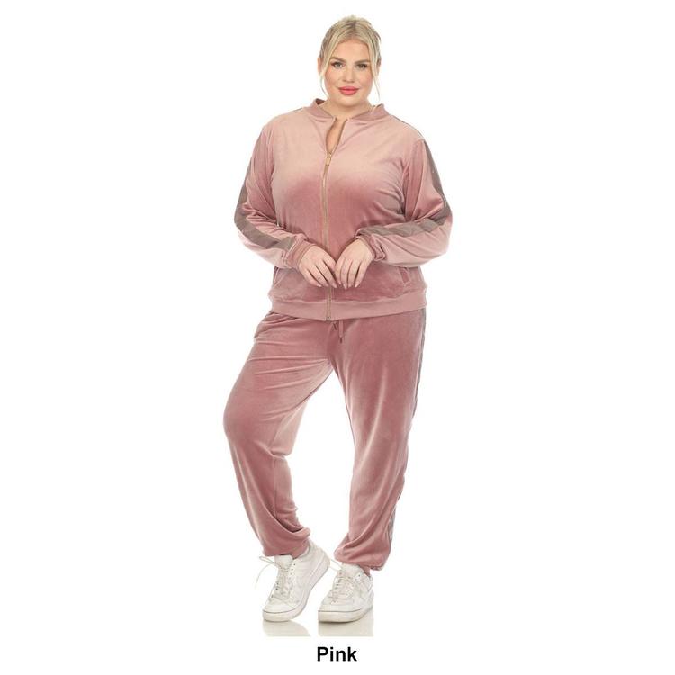Plus Size White Mark 2pc. Tracksuit Set w/ Faux Leather Stripe
