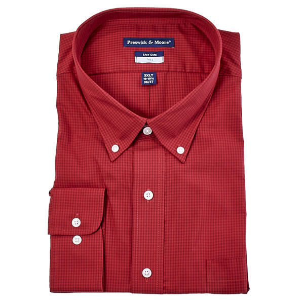 Mens Big & Tall Preswick & Moore Plaid Dress Shirt - Red - image 