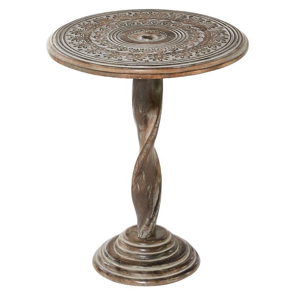 9th &amp; Pike(R) Round Distressed Wood Carved Accent Table