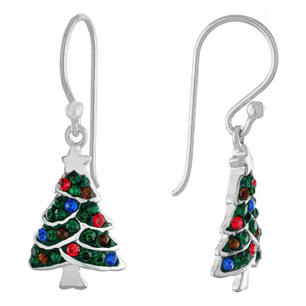 Athra Fine Silver Plated Crystal Christmas Tree Drop Earrings - image 