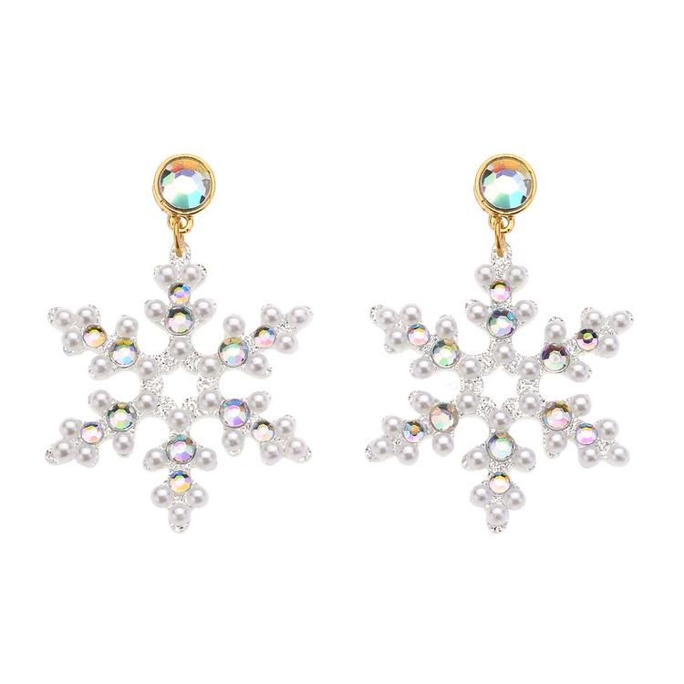 Snowflake Dangle Earrings with Pearl & Stone Detail