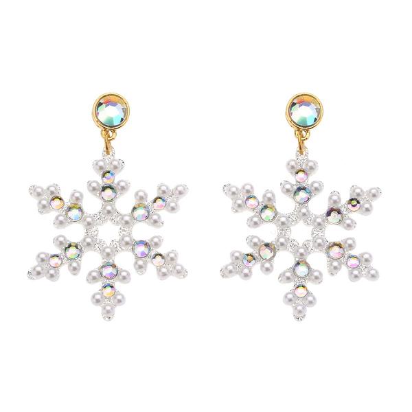 Snowflake Dangle Earrings with Pearl & Stone Detail - image 