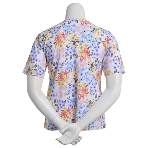 Petite Hasting & Smith Elbow Sleeve Split Neck Floral Tee