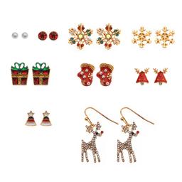 9pc. Green/Gold/Red Festive Earring Set